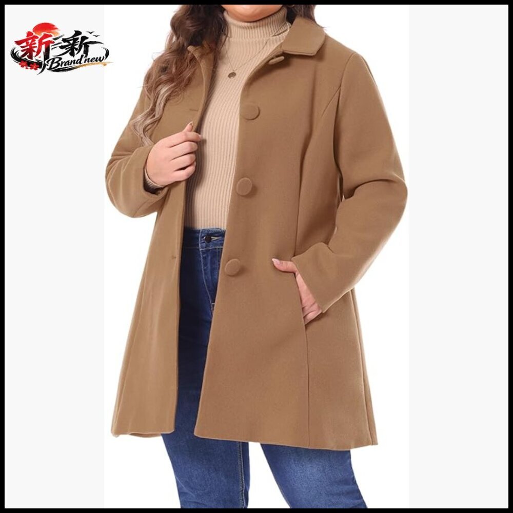Plus Size Polyester Pea Coat Long Coat Button Down Single Breasted